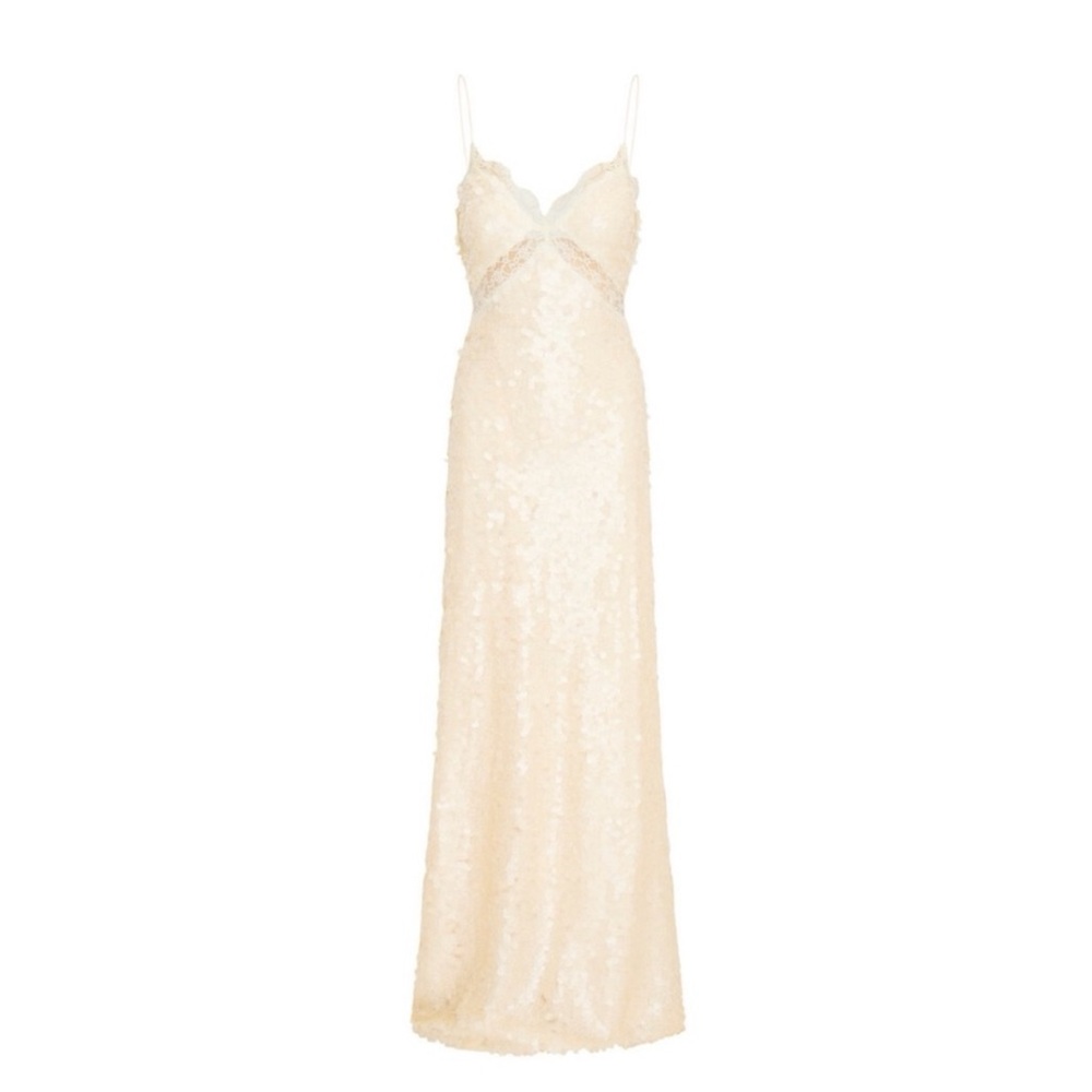 LoveShackFancy Olmine lace-trimmed sequined satin maxi dress